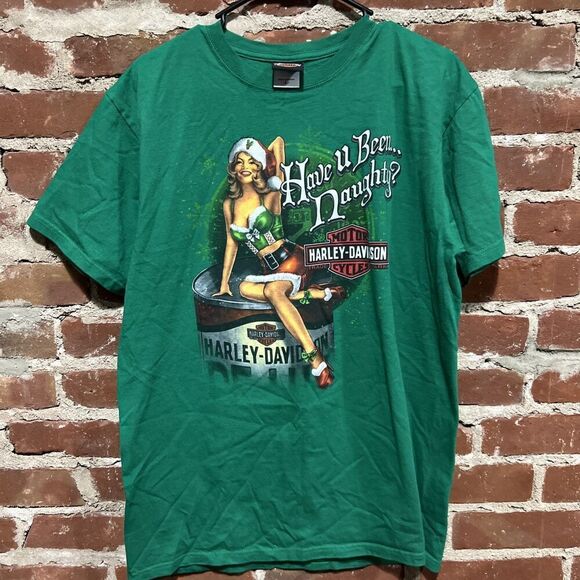 Harley Davidson Las Vegas Christman Pin-Up Girl 2008 Green Large - Picture 1 of 3